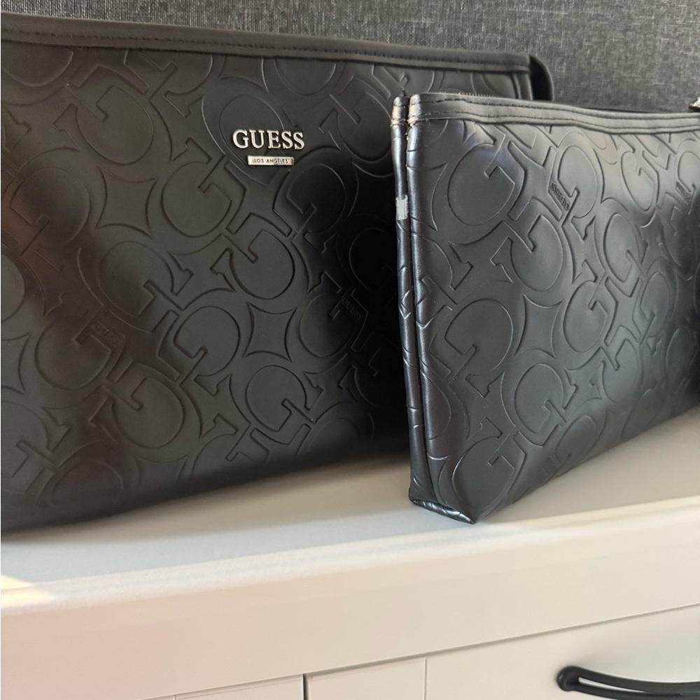 GUESS Black Embossed Men's Bag Set